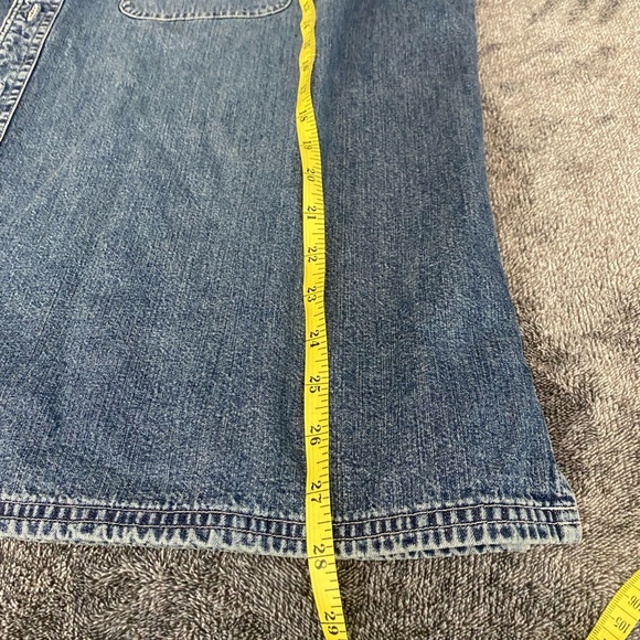 Lands' End Denim Shacket with Orange Plaid Lining - Picture 7 of 9